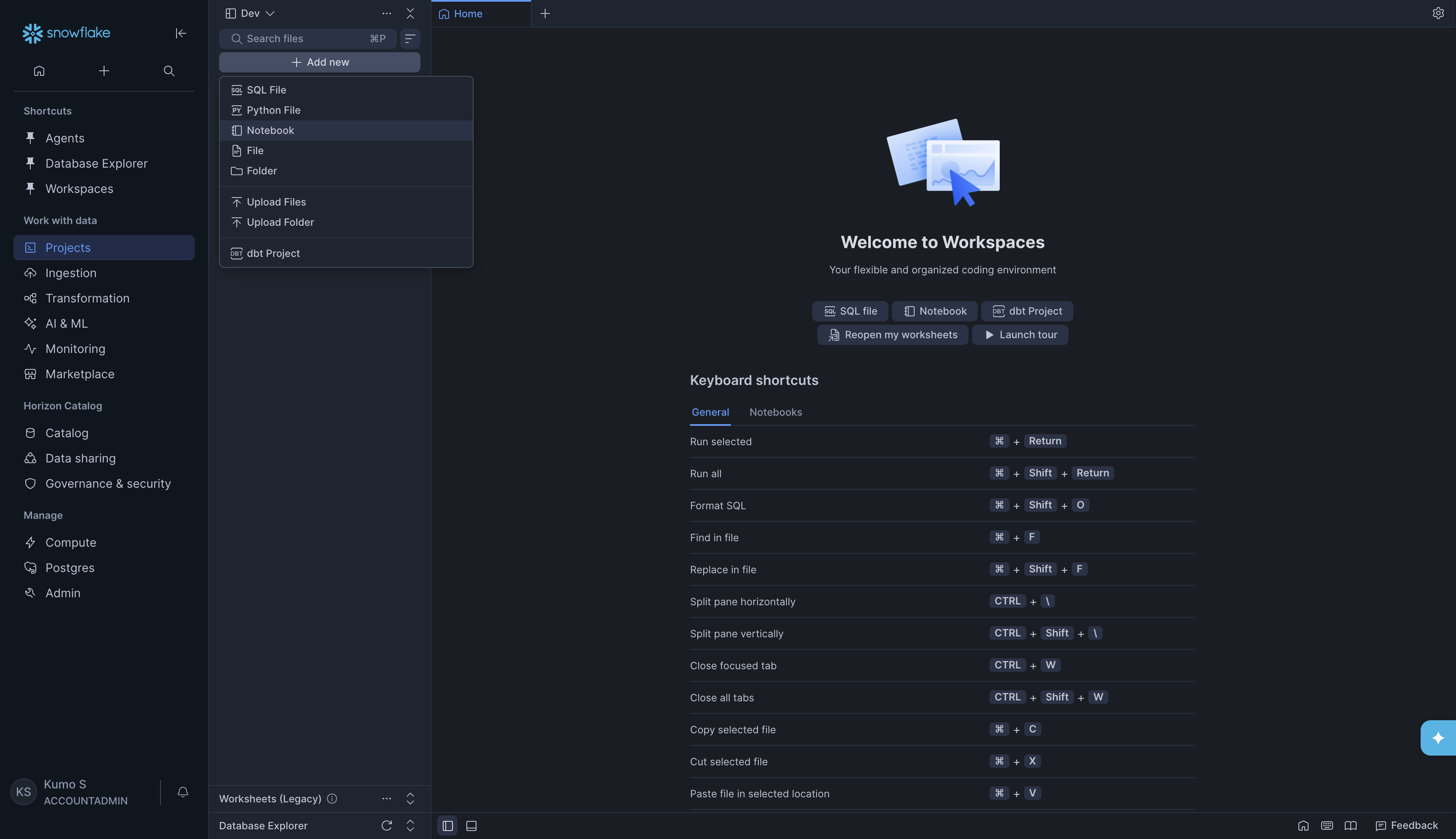 Add new dropdown showing Notebook option