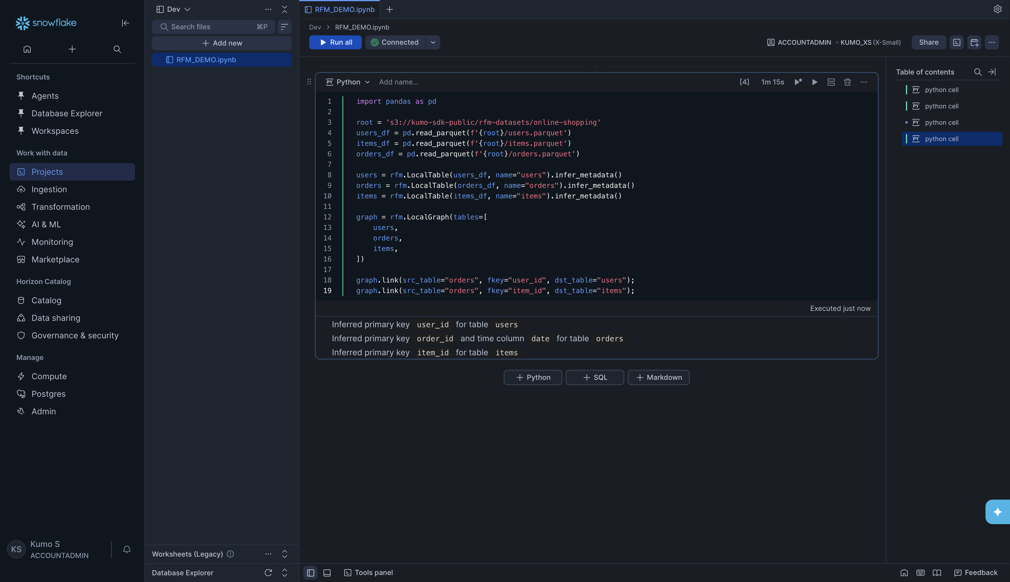 LocalGraph creation code and output