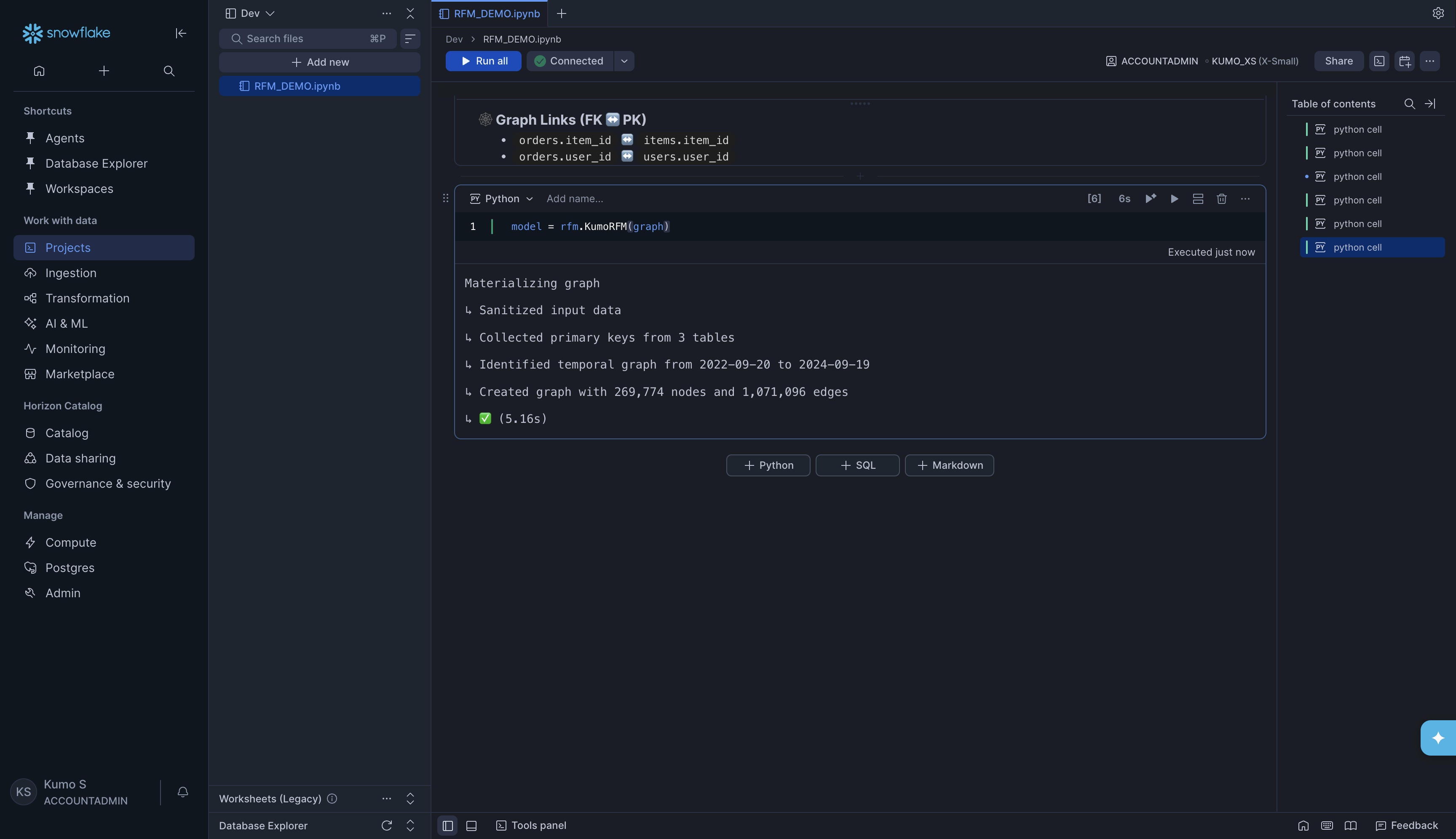 Model materialization output