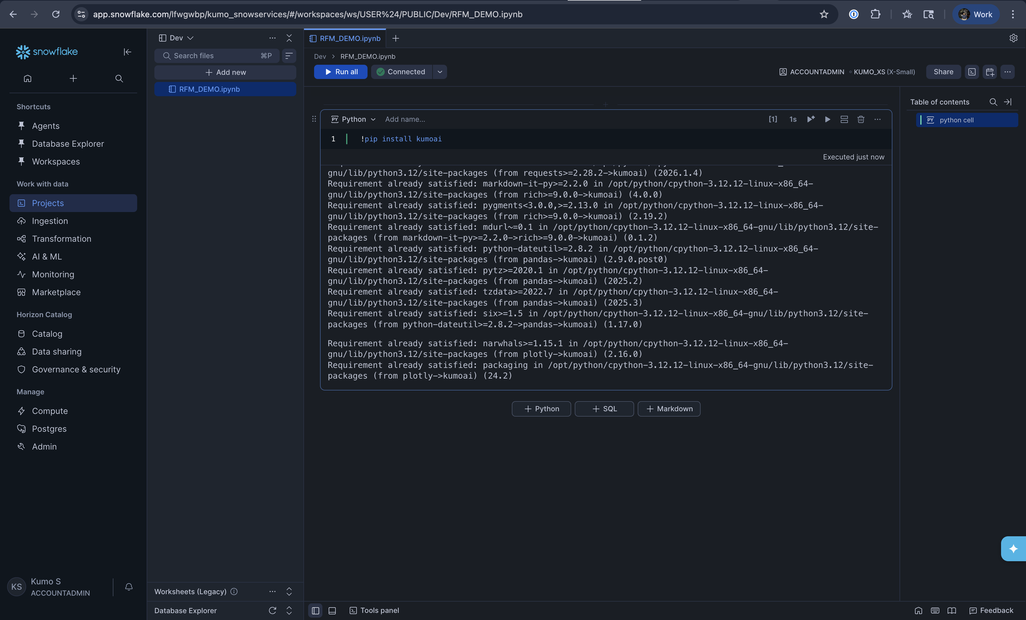 pip install kumoai output