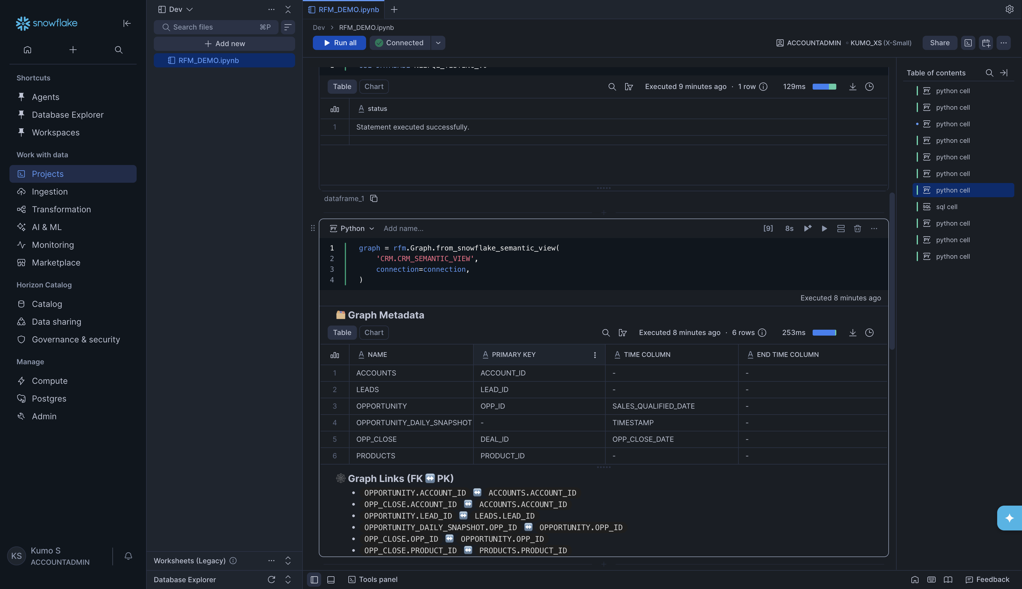 Graph from Semantic View with metadata output