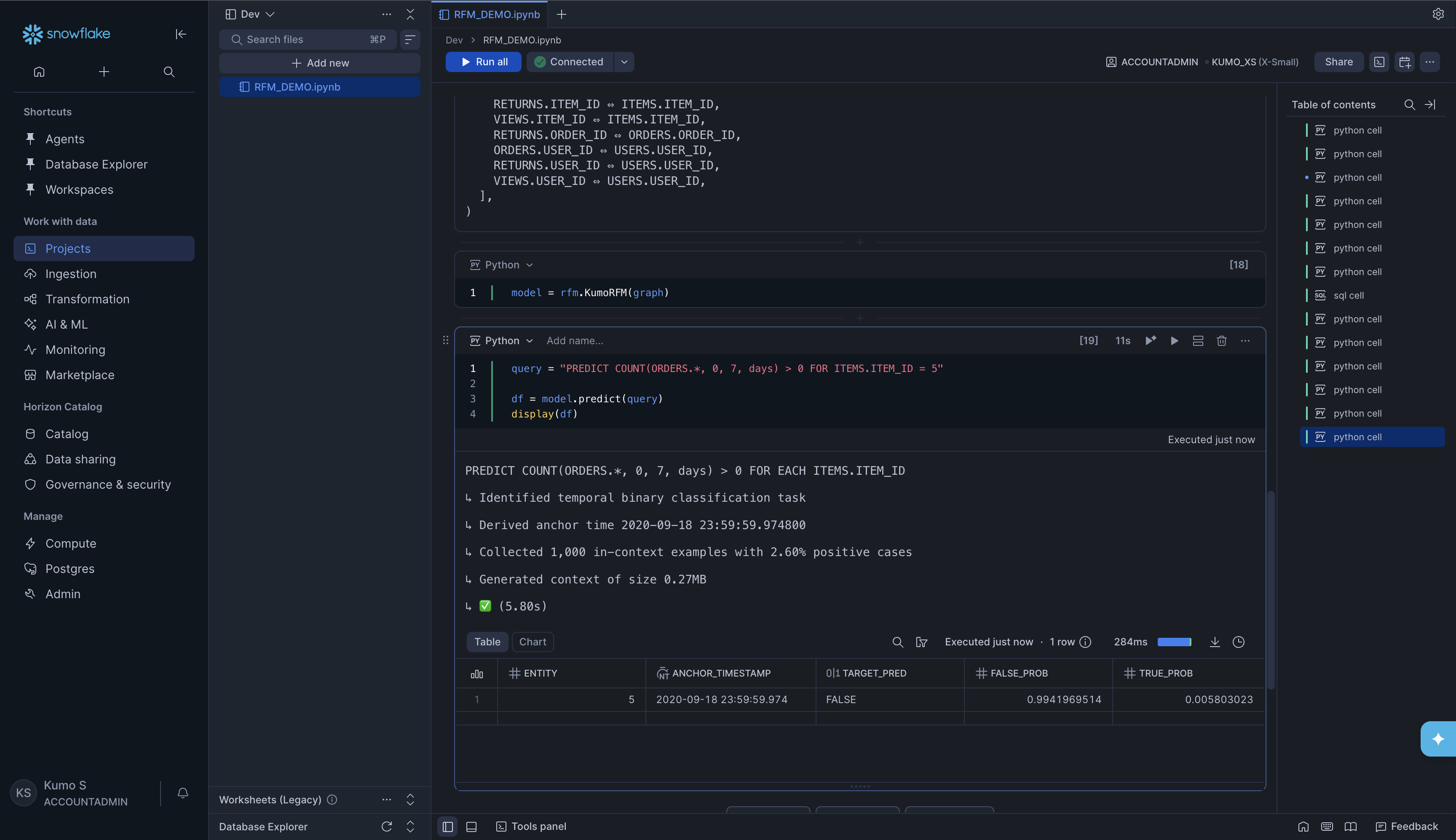 Prediction from SnowTable graph